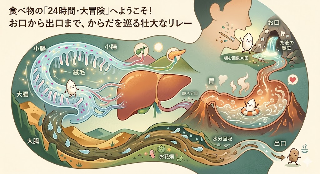 食べ物の「24時間・大冒険」へようこそ！ お口から出口まで、からだを巡る壮大なリレー