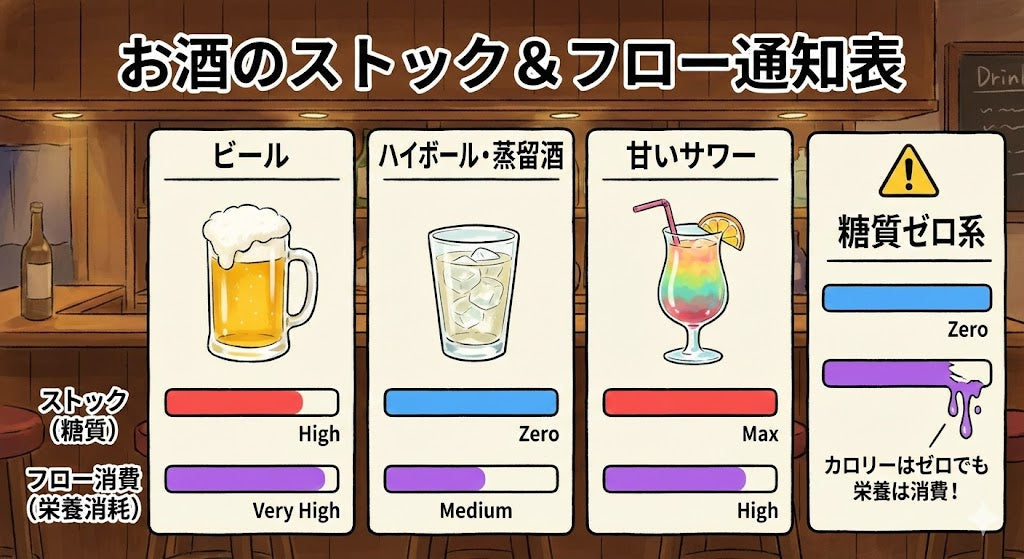 【お酒の通知表】「糖質ゼロ」なら安心？ストックとフローで暴く、アルコールの本当のコスト。