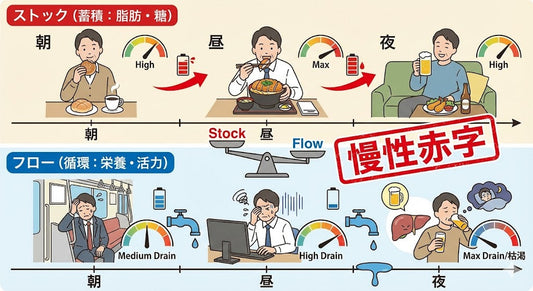 【50代のリアルな収支決算】あなたの体、実は「万年赤字」かも？1日のストックとフローを可視化してみた。