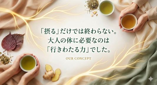 「摂る」だけでは終わらない。 大人の体に必要なのは 「行きわたる力」でした。