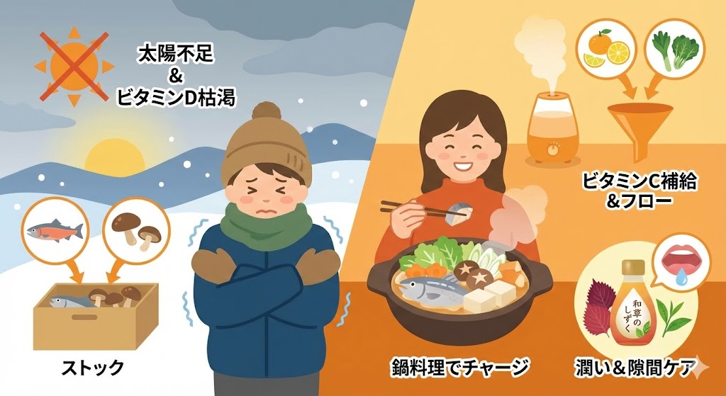 【冬の栄養学】「なんとなく不調」は日照不足のせい？冬に枯渇する「太陽のビタミン」と「バリア機能」を守る方法。
